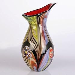 Hand Blown Abstract Teardrop Art Glass Vase with Angled Lip 13.5 tall