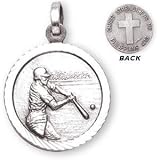 Sterling Silver Philippians 4:13 Boys Baseball Medal and 20-inch Chain