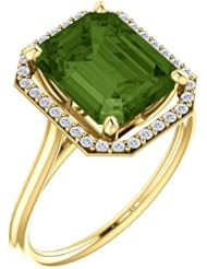 10K Yellow Gold 10.00x8.00mm Emerald Cut Green Tourmaline and Diamond Halo-Style Ring -- LIFETIME WARRANTY