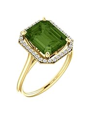 18K Yellow Gold 10.00x8.00mm Emerald Cut Green Tourmaline and Diamond Halo-Style Ring -- LIFETIME WARRANTY