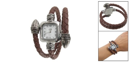 Como Roman Numeral Dial Braided Watchband Quartz Watch Coffee