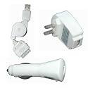 Universal Apple iPod USB Charger Kit - USB Retractable Hotsync Cable - USB Home Travel Charger - USB 12V Cigarette Lighter Charger by Luxmo