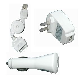 3 in 1 Charger Kit, Home/Travel Charger, Car Charger, Retractable USB kit. Compatible With Apple iPhone 3G 8GB/16GB