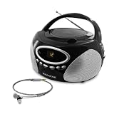 Magnasonic Portable Stereo CD Player Boombox with LED Display, AM/FM Radio & 3.5mm MP3 Auxiliary Input Jack (MAG-MA173K) & One Bonus Nyrius High Performance Noise Isolating In-Ear Directly Angled Earphones (NAEB500)