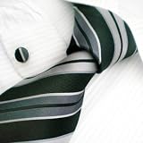 NEW Y&G Designer Hand Made Black Grey Sliver Stripes 100% Jacquard Woven Pure Silk Mens Neck Tie and Cuff Links Set 9591
