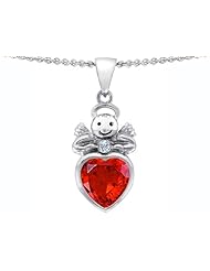 Original Star K (tm) Love Angel Pendant with 10mm Simulated Orange Mexican Fire Opal Heart in .925 Sterling Silver