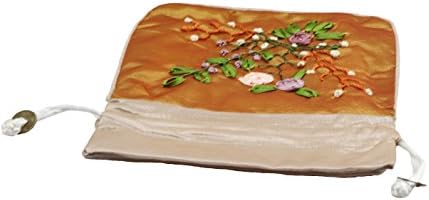 Asian Chinese Embroidery Colorful Silk Ribbon Gift Bag Drawstring Coin Pouch (One size, Orange)