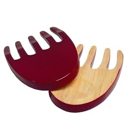 T&G Salad Hands in Hevea Wood with Red Gloss Exterior.150mm