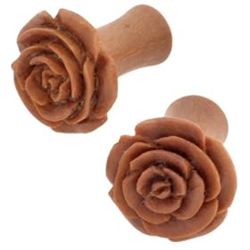 Pair of Sabo Wood Smooth Side Rosebud Plugs: 4g