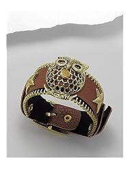 Brown Owl Leather Bracelet In Brass