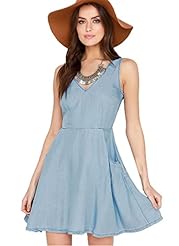 V-neck Sleeveless Short Denim Open-Back  Dress