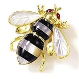 14k Gold Mother-Of-Pearl Black Onyx Ruby Bee Pin