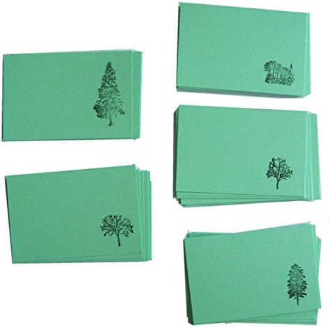 Green Tree Print Index Notecards (Pack of 48 Hand-Stamped Index Cards)