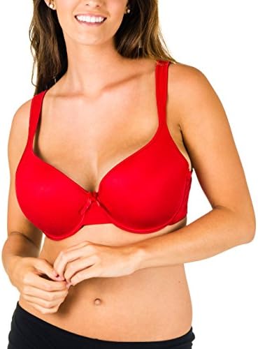 JustTryMe Womens Plus Size Bra with Shoulder Comfort Straps and Polka Dot Overlay (42DD, Red)