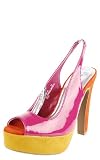 Aileen17 Patent Colorblock Slingback Heels FUCHSIA