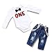 Toddler Baby Boy Clothes Set Bowtie Romper Suspenders Ripped Denim Pants Outfits (White2, 100/Fit 18-24 Months)