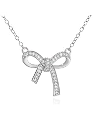 Sterling Silver Diamond Bow Pendant Necklace (1/10 cttw, H-I Color, I2-I3 Clarity), 17"