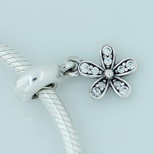 Daisy Dangle Charms with Clear Cubic Zirconia 925 Sterling Silver Beads Fit European Pandora Bracelet