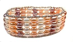 4 Rows of Fresh Water Lavender/Pink/ White Pearl Bracelet in Sterling Silver