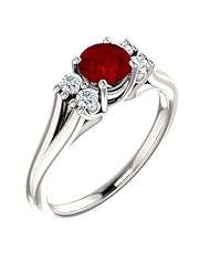 10K White Gold 5.00mm Round Cut Ruby and Diamond Ring -- LIFETIME WARRANTY