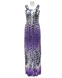 Ladies Purple White Long Patterned Smocking Top Dress Elastic Straps Ladies Purple White Long Patterned Smocking Top Dress Elastic Straps