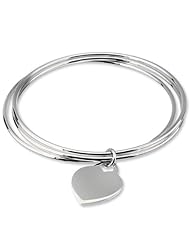 Triple Bangle with Heart Charm Silver Bracelet