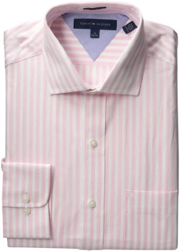 Tommy Hilfiger Men's Long Sleeve Reg Stripe Spread, Pink, 15.5 32-33