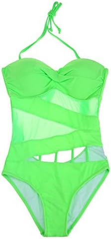 Narsha Women's One Piece Push Up Mesh Patchwork and Hollow Out Backless Swimsuit Size 42 Neon Green