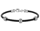 Italgems Diamond Heart Bracelet in Black Stainless Steel and Sterling Silver