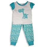 B.T. Kids - Toddler Girls 2-Piece Short Sleeved Cotton Pajama Set, White, Aqua