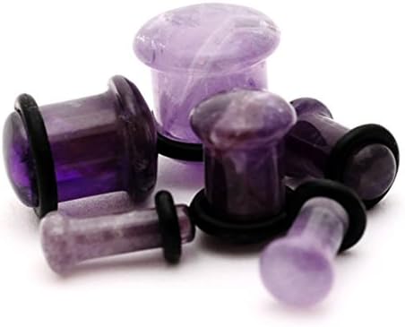 Single Flare Amethyst Stone Plugs - 1/2" - 12mm - Sold As a Pair