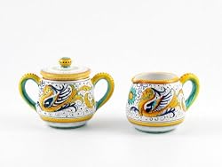 Hand Painted Italian Ceramic Cream & Sugar Set Raffaellesco - Handmade in Deruta
