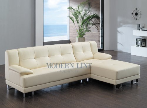 Modern Beige Leather Sectional Sofa