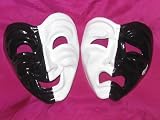 Black and White Comedy Tragedy Paper Mache Venetian Masquerade Mask