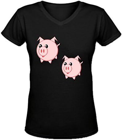 FLFL Pink Cute Pig Women's Veck Neck Custom T Shirts Black