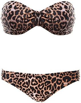 Women Swimwear Bikini Set Bandeau Hipster Leopard Printed (XL, Leopard Print)