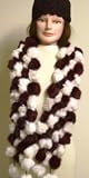 Imported Light White and Brown Two Color Four Strand Luxurious Rabbit Fur Scarf for Women and Teens Offered in Combination with Hand Crocheted Chenille and Gimp Tweed Skull Cap