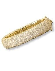 Bangle Bracelet Hinged Cubic Zirconia Pave 14 Karat Gold on Sterling Silver 1357 CZ Stones