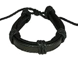 Neptune Giftware Black Leather Cuff & Black Cord Gothic Wristband Surf Bracelet - 13