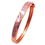 14k Rose Gold, Mother of Pearl and Diamond Bangle Bracelet