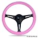 NRG Innovations ST-015BK-PK Classic Wood Grain Wheel (350mm 3 Black Spokes, Solid Pink Painted Grip)