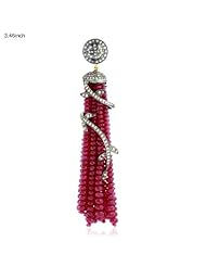 Diamond Pave Genuine Gemstone Beads Pendant 18kt Gold Jewelry Tassel Pendant