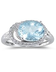 1/4 (0.21-0.27) Ct Diamond & 2.44 Cts Aquamarine Ring in 14K White Gold