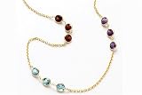 14K Yellow Gold Diamond Cut 16 Necklace, set with multi-colored semi-precious stones