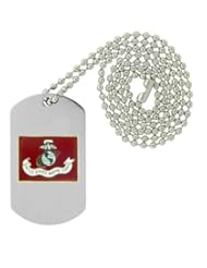 Jewelry: Military Emblem Dog Tag w/ Metal Chain Necklace - US Marines Pins & Emblems - Marine Corps logos And Emblems - USMC Flag Rectangle - DOG TAGS