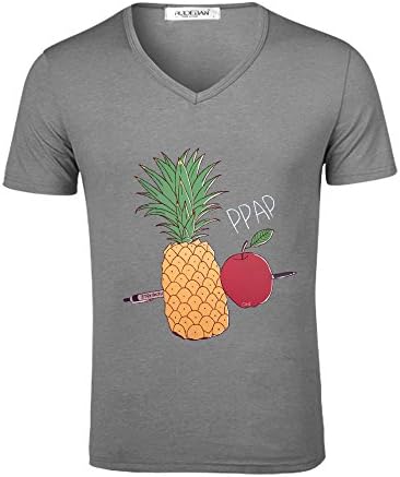 Ninoo PPAP Pen Pineapple Apple Pen Design V-Neck T Shirt for Men Grey