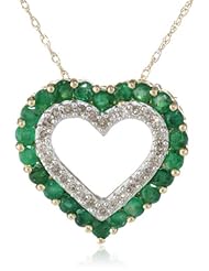 14k Yellow Gold, Emerald, and Diamond Heart Pendant Necklace (1/5 cttw, J-K Color, I2-I3 Clarity), 18"