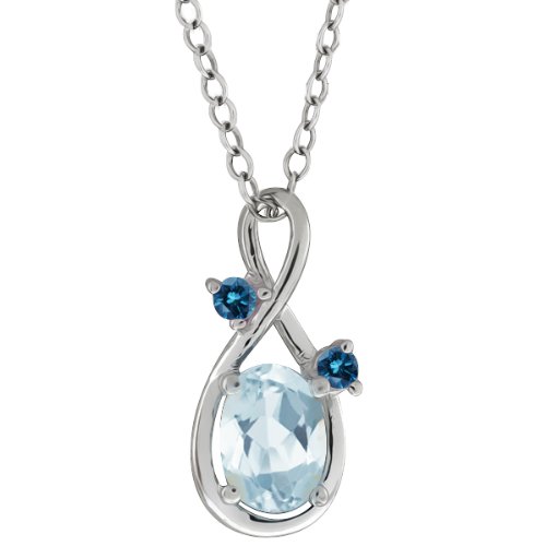 0.78 Ct Oval Sky Blue Aquamarine and Blue Diamond Sterling Silver Pendant