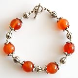 Handmade Orange Agate and Silver Bracelet