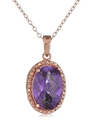 Rose Goldtone Finish Silver Amethyst and Diamond Accent Oval Pendant Necklace, 18"